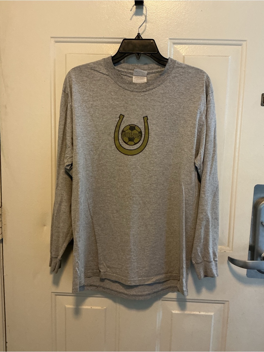 Gray Long Sleeve Tee with Horseshoe Soccer Logo